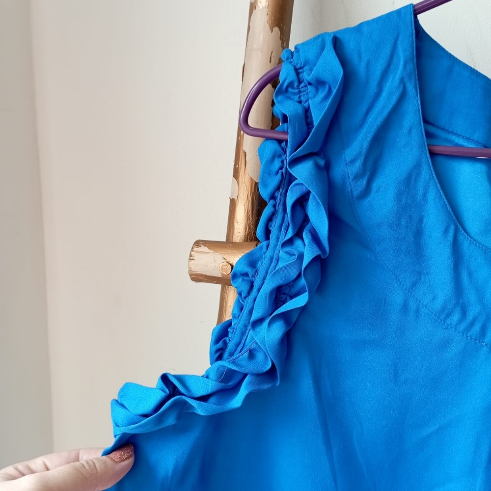 French Cobalt Neon Blue Frill Dress/ Long Top - Picture 8 of 14